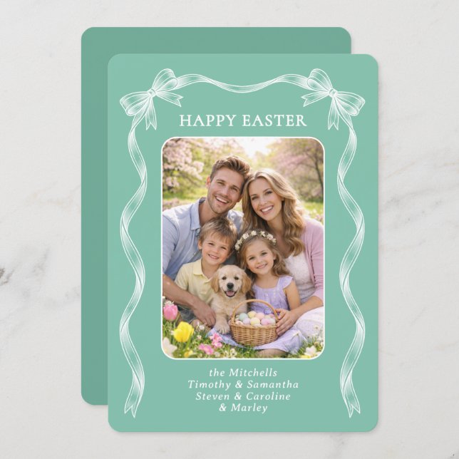 Tarjeta Festiva Personalized Family Photo On Mauve Pink Easter (Anverso / Reverso)