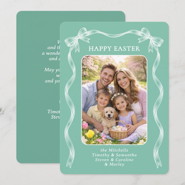 Tarjeta Festiva Personalized Family Photo On Mint Green Easter (Anverso / Reverso)