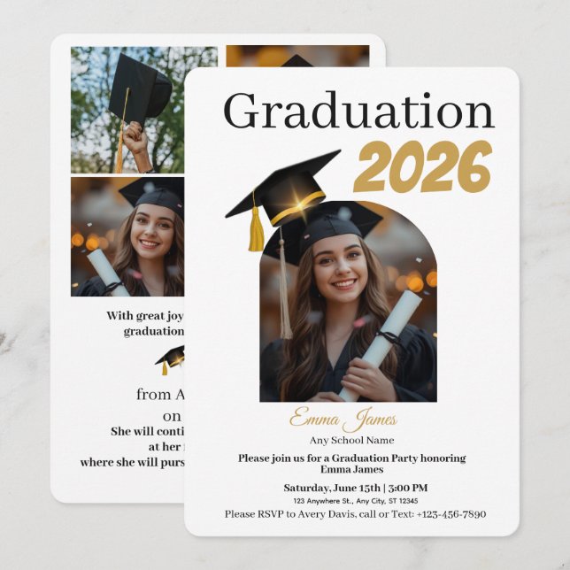 Tarjeta Festiva Personalized Graduation Party Photo Invitation Car (Anverso / Reverso)