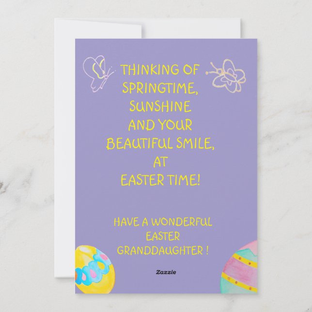 Tarjeta Festiva Personalized Granddaughter's Easter Greeting Card  (Reverso)