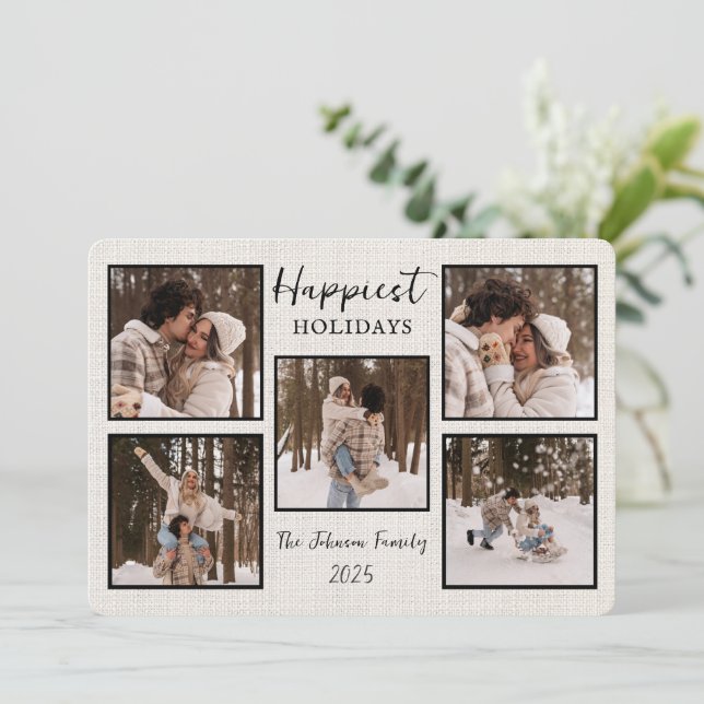Tarjeta Festiva Personalized Happiest Holidays Card with Photos (Anverso de pie)