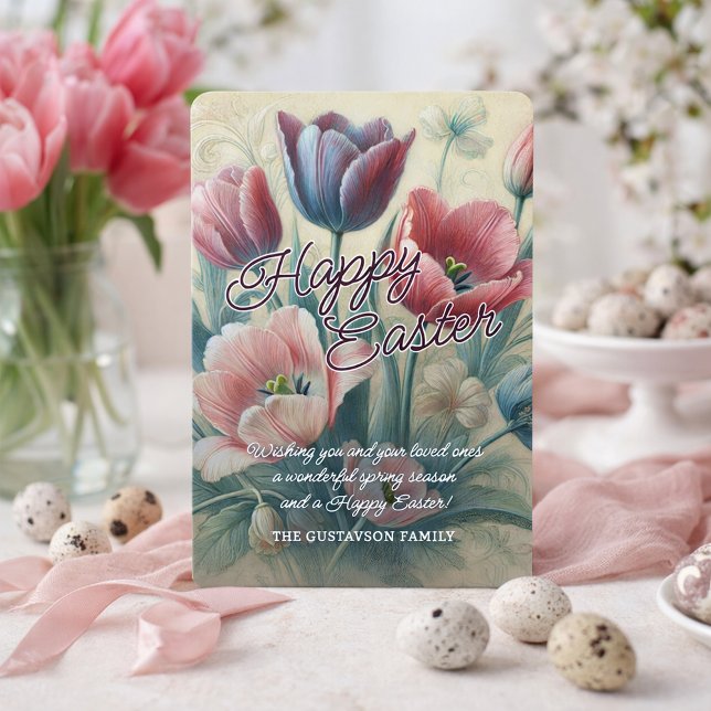 Tarjeta Festiva Personalized Happy Easter Tulips Easter Card (Subido por el creador)