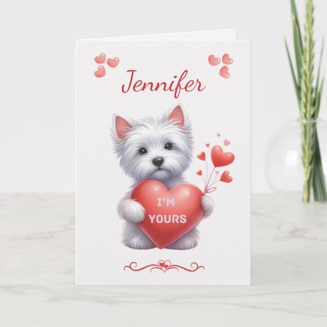 Tarjeta Festiva Personalized I'm Yours Westie Valentine Card (Anverso)