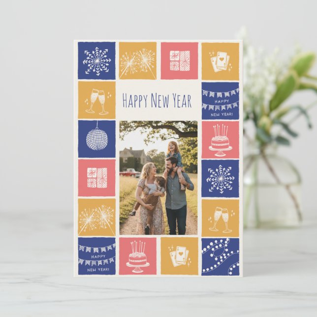 Tarjeta Festiva Personalized Modern Hand-Drawn Colorful New Year (Anverso de pie)