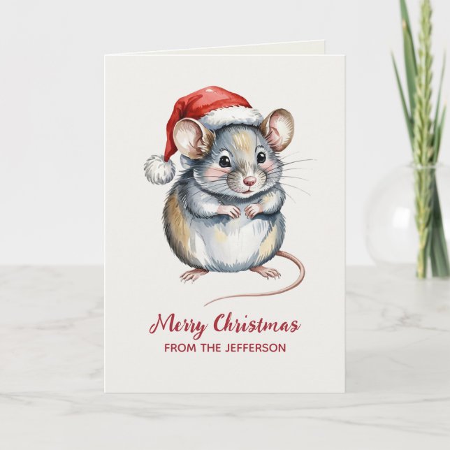 Tarjeta Festiva Personalized Mouse with Santa Hat Christmas        (Anverso)