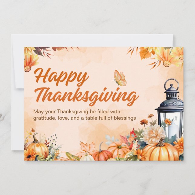Tarjeta Festiva Personalized Orange Watercolor Happy Thanksgiving  (Anverso)