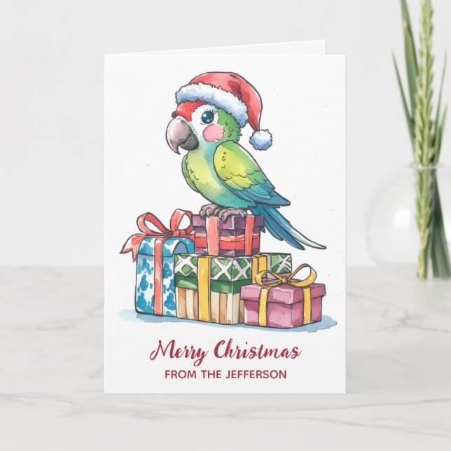 Tarjeta Festiva Personalized Parrot with Santa Hat Christmas       (Anverso)