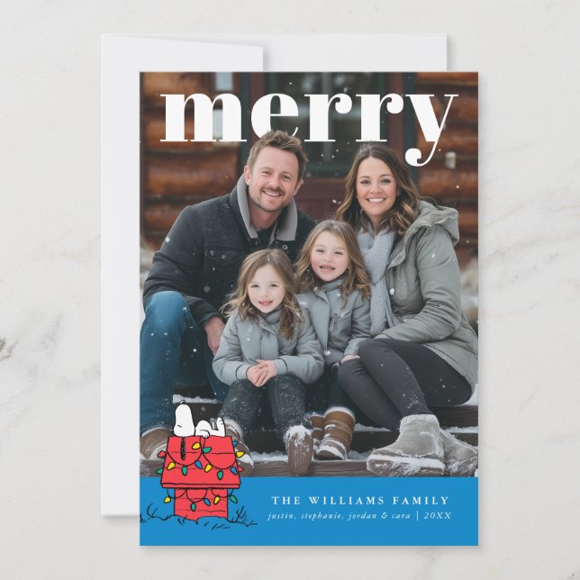 Tarjeta Festiva Personalized Photo Holiday Snoopy Doghouse (Anverso)