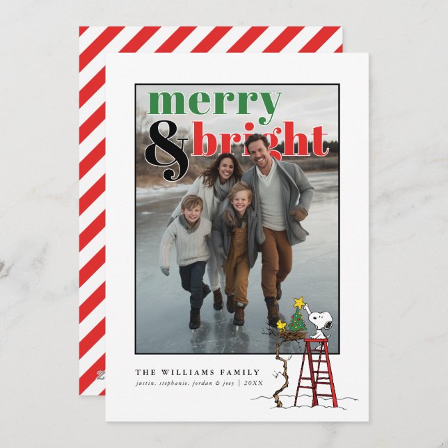 Tarjeta Festiva Personalized Photo Holiday Snoopy & Woodstock (Anverso / Reverso)