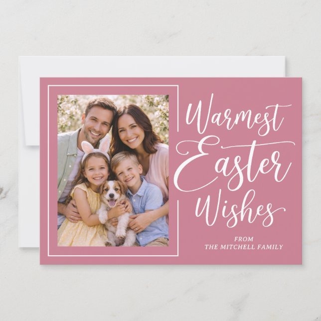 Tarjeta Festiva Personalized Photo Pink On Mauve Happy Easter (Anverso)