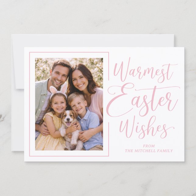Tarjeta Festiva Personalized Photo Soft Pink On White Happy Easter (Anverso)