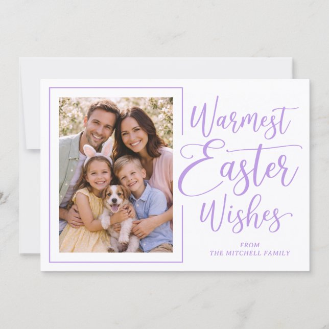Tarjeta Festiva Personalized Photo Violet On White Happy Easter (Anverso)