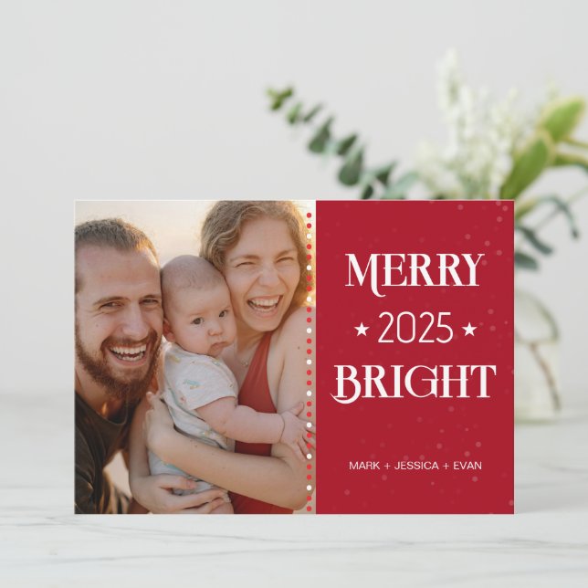Tarjeta Festiva Personalized Photos and Theme Color Christmas Card (Anverso de pie)