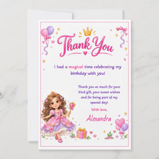 Tarjeta Festiva Personalized Princess Birthday Thank You Card for