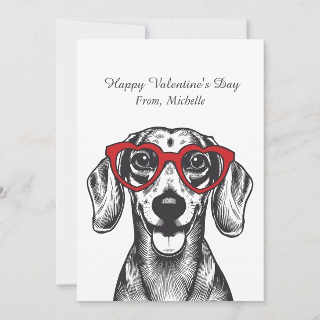 Tarjeta Festiva Personalized Red Hearts Dachshund Valentine's Day  (Anverso)