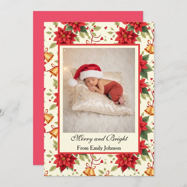 Tarjeta Festiva Personalized Retro Christmas Floral Stationery  (Anverso / Reverso)