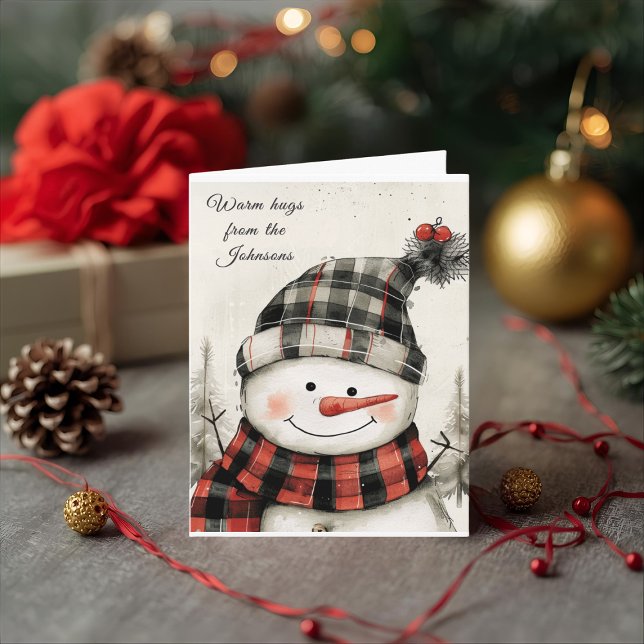 Tarjeta Festiva Personalized Snowman Plaid Christmas Family Name  (Subido por el creador)