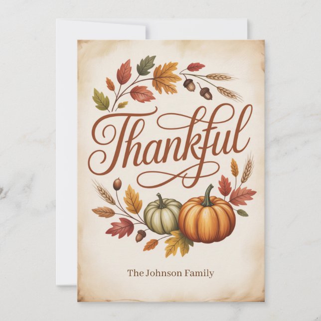 Tarjeta Festiva Personalized Thankful Autumn (Anverso)
