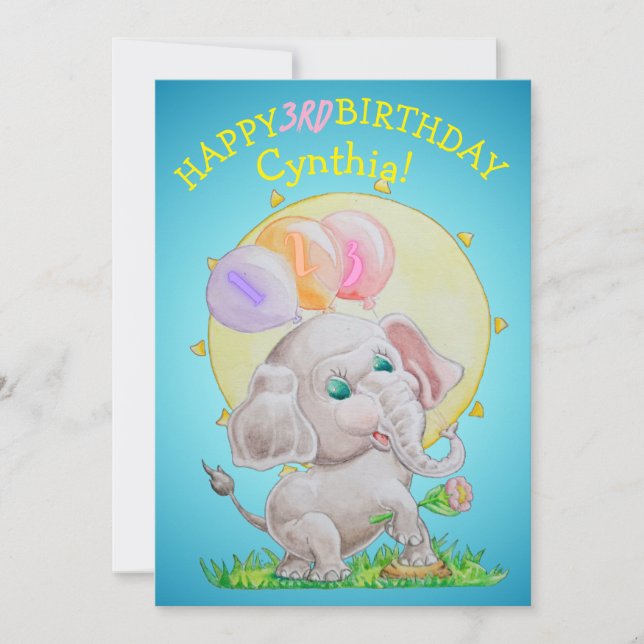 Tarjeta Festiva Personalized Three Years Old Girls Birthday Card  (Anverso)