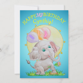 Tarjeta Festiva Personalized Three Years Old Girls Birthday Card