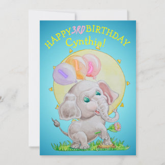 Tarjeta Festiva Personalized Three Years Old Girls Birthday Card