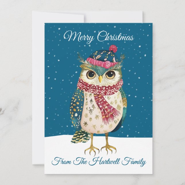 Tarjeta Festiva Personalized Whimsical Folk Art Style Owl (Anverso)