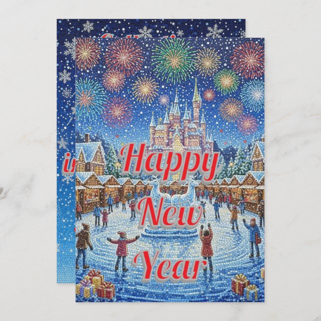 Tarjeta Festiva Personalized Whimsical Winter Fireworks greeting (Anverso / Reverso)