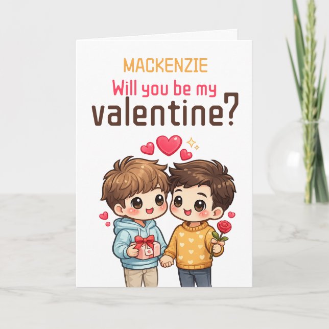 Tarjeta Festiva Personalized Will You Be My Valentine Gay Couple (Anverso)