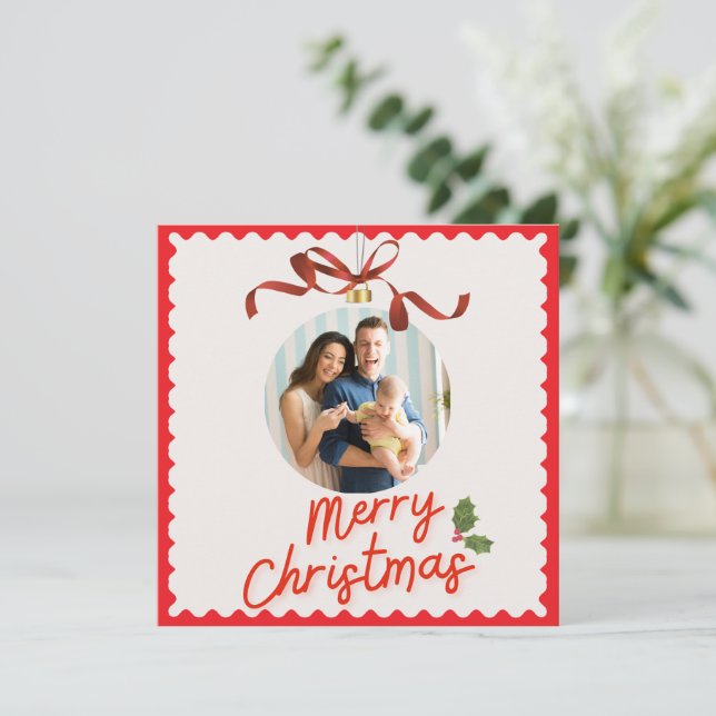 Tarjeta Festiva Personlized Merry Christmas Photo Card (Anverso de pie)