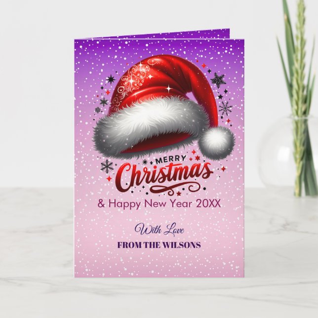 Tarjeta Festiva Personlized Scarlet Santa Hat Glow Photo Card (Anverso)