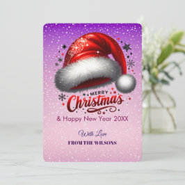 Tarjeta Festiva Personlized Scarlet Santa Hat Glow Photo Card