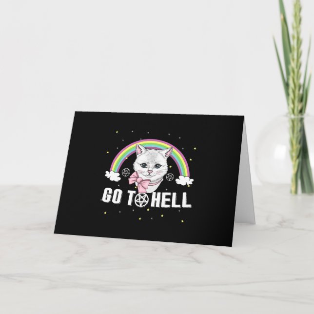 Tarjeta Festiva Pesados Gatos Metalizado De Metal Se Van Al Infier (Anverso)