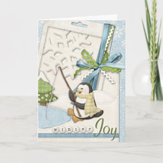 Tarjeta Festiva Pesca del pingüino en una charca