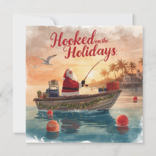 Tarjeta Festiva Pesca "enganchada en las vacaciones" con Santa Cla