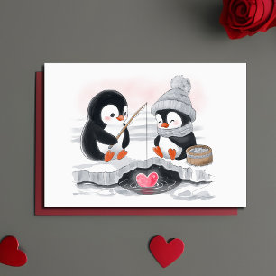 Tarjeta Festiva Pescado Adorable Penguin Valentine / Propuesta Hie