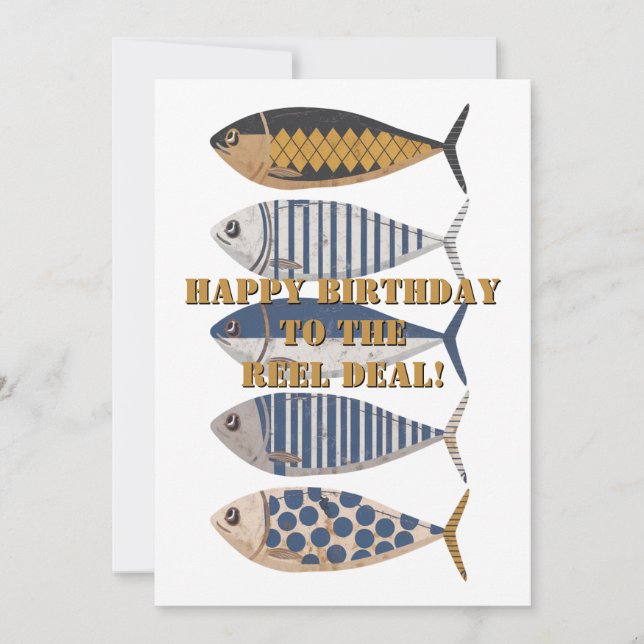 Tarjeta Festiva Pescado alterado retro vintage, cumpleaños Persona (Anverso)