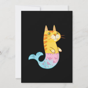Tarjeta Festiva Pescado De Sirena De Gato Cuidado Nadando En Regal