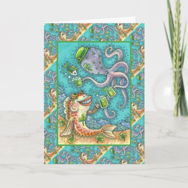 Tarjeta Festiva PESCADO DE St. PADDY Y OCUPOS DE CERVEZA VERDE (Anverso)