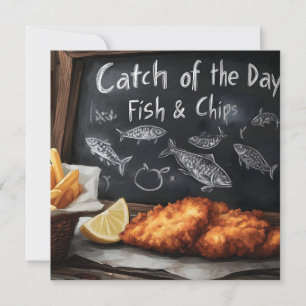 Tarjeta Festiva Pescado y Patatas Fritas Clásico y Ilustración en 