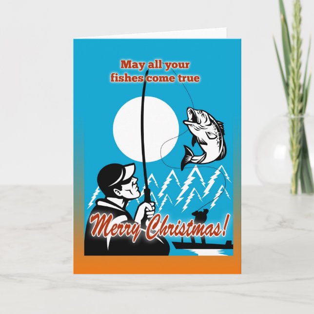 Tarjeta Festiva Pescador de la mosca en perca americana de cogida (Anverso)
