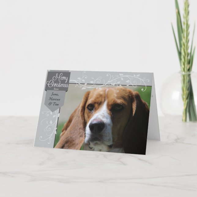 Tarjeta Festiva Pestaña plateada y Navidades florecientes Foto (Anverso)