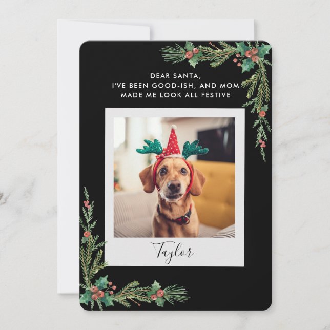 Tarjeta Festiva Pet Photo Script Funny Dog Christmas (Anverso)