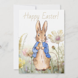 Tarjeta Festiva Peter, flores silvestres de conejo Feliz Pascua