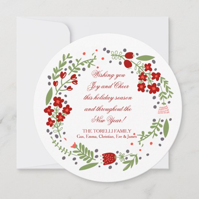 Tarjeta Festiva Petite Floral Wreath Holiday Card (Anverso)