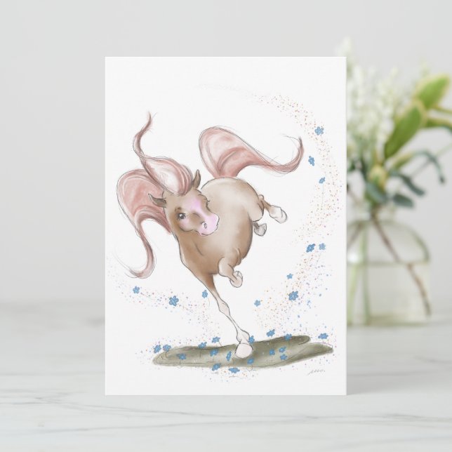 Tarjeta Festiva Pferde Karte, Pferde Illustration mit Blumen (Anverso de pie)