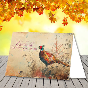 Tarjeta Festiva Pheasant Antiguo en el Día de Acción de Gracias de