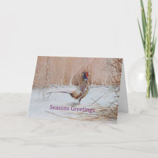 Tarjeta Festiva Pheasant en la nieve Estaciones Saludando el arte