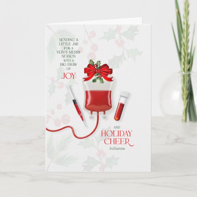 Tarjeta Festiva Phlebotomy Big Draw of Joy and Cheer with Name (Anverso)