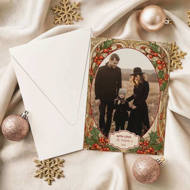 Tarjeta Festiva Photo Antique Holly Berry Christmas (Subido por el creador)