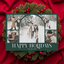 Tarjeta Festiva Photo Arch Happy Holidays Christmas Vintage Green